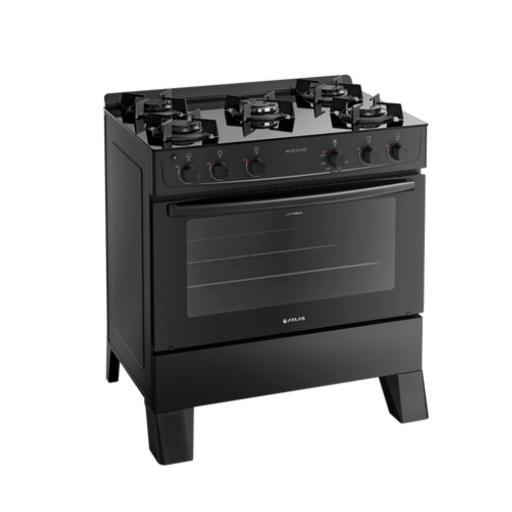 Fogão 5 Bocas Atlas Mesa de Vidro Acendimento Automático Preto Milão Glass Bivolt